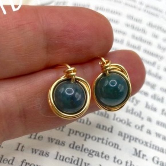 Alquimia Jewelry - Moss Agate gold stud earrings/studs/dainty Moss agate jewelry/handcrafted